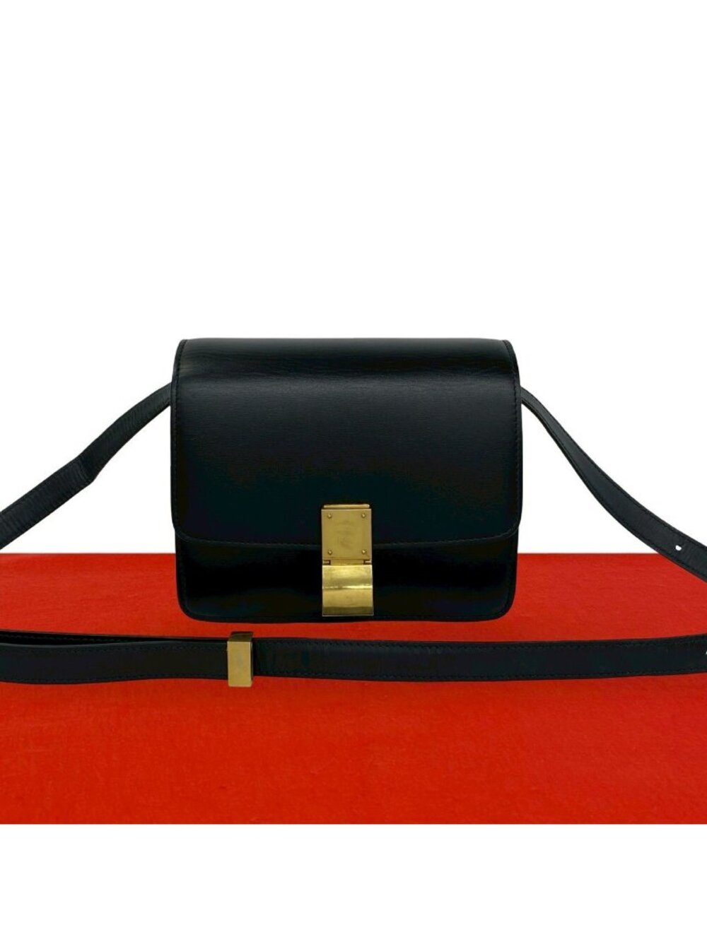 Celine Classic Box Leather Shoulder Bag Semi Pochette Black